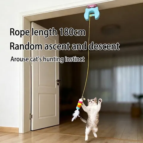 Automatic Electric Lifting Yo-Yo Cat Toy Door Hanging Interactive Teasing Stick With Feathers Bells USB Rechargeable Pet Supplies