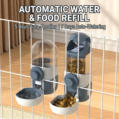 Distributeur Automatique de Nourriture et d'Eau Suspendu pour Chats et Chiens Montage en Cage par Gravité Bol en Plastique