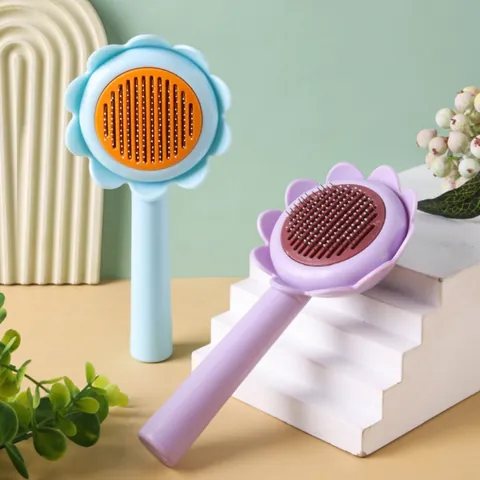 Sunflower Pet Slicker Brush ABS Stainless Steel Self-Cleaning Deshedding Massage Comb For Cats And Dogs Hair Grooming Tools