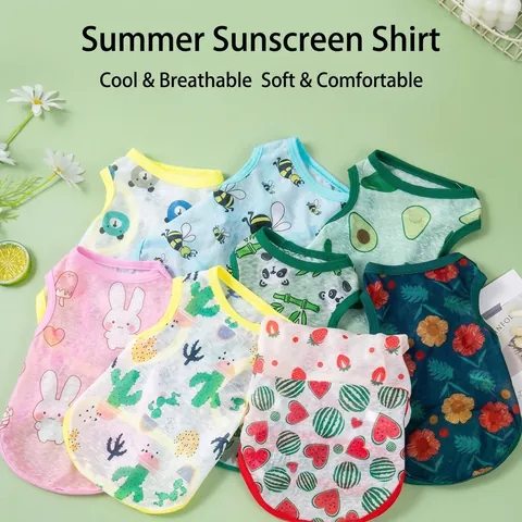 Chaleco con Estampado de Dibujos Animados para Mascotas Ropa de Perro de Poliéster Transpirable Camiseta Suave de Verano