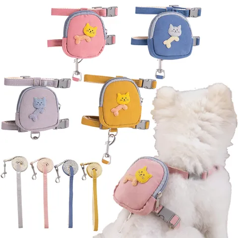 Ausbruchsicheres Haustier Westen Geschirr und Leinen Set mit Mini Rucksack Süßes Polyester Karo Blumen Geschirr für Kleine Hunde Katzen