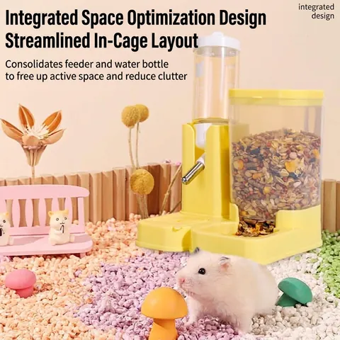 Dual Function Hamster Automatic Feeder And Water Dispenser Bottle PP Small Pet Feeding Bowl For Guinea Pigs Chinchillas