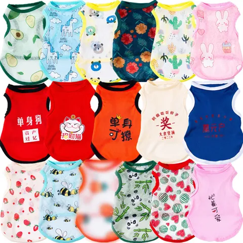Haustier Sommer Sonnenschutz Weste Weich Atmungsaktiv Polyester Mesh T-Shirt Cartoon Druck Hund Katze Welpen Kleintier Kleidung