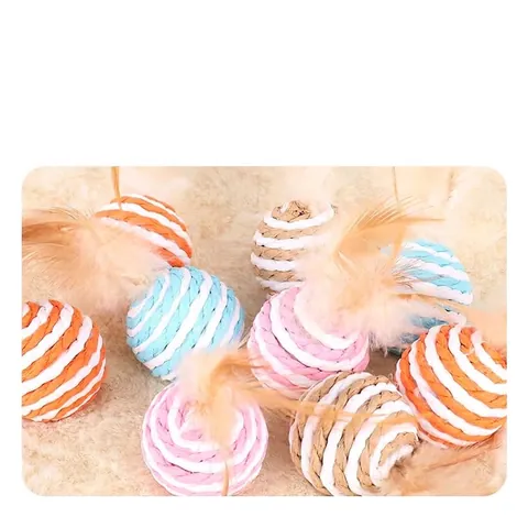 Interactive Cat Toy Feather Paper Rope Ball With Built-in Sound For Kitten Self-Play Teething Durable Pet Toy Multicolor