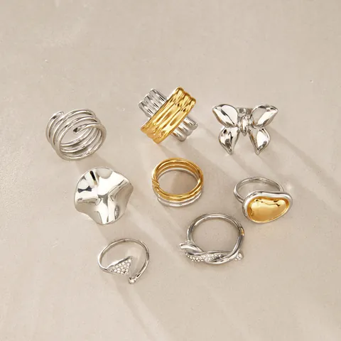 Minimalist Stainless Steel Rings for Women Gold Silver Plated Heart Snake Bow Geometry Fashion Jewelry Finger Ring Gift