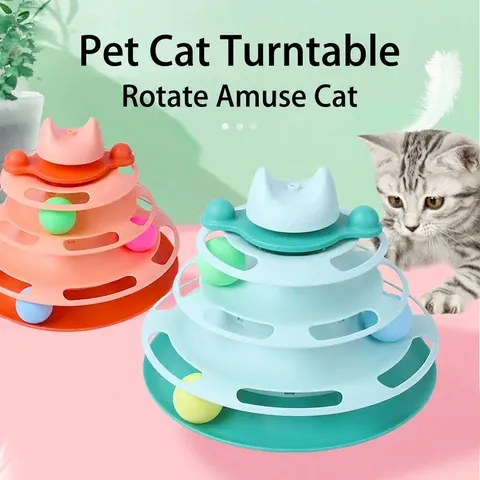 Interactive Multi-Level Cat Turntable Toy Plastic Rotating Balls With Cat Ear Design Boredom Relief Pet Exercise Puzzle Toy