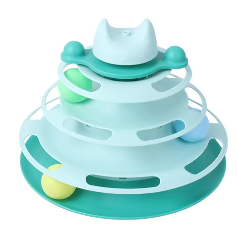 Interactive Multi-Level Cat Turntable Toy Plastic Rotating Balls With Cat Ear Design Boredom Relief Pet Exercise Puzzle Toy