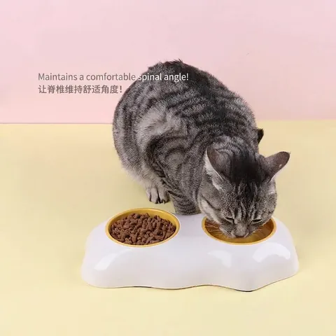 Eigeel Stijl Verhoogde Huisdierbak Afneembare PP Kunststof Kattenvoer Waterbak Anti-kantel Nekbescherming Hondenbak