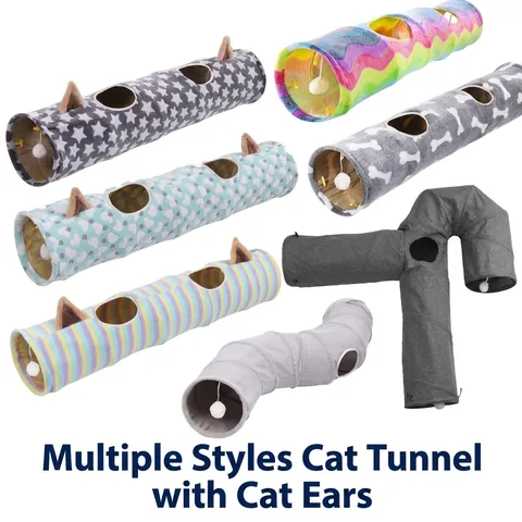 Tunnel Pieghevole per Gatti Giocattolo Con Carta Frusciante Palla Sospesa Design Orecchie Carine Tunnel in Peluche Poliestere