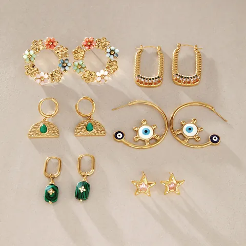 Minimalist Stainless Steel Gold Plated Geometric Earrings For Women Rhinestone Artificial Pearl Accent Fashion Jewelry