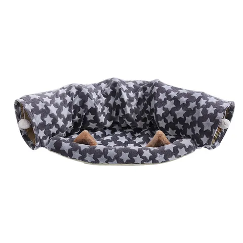 Tunnel per Gatti Pieghevole Grigio Con Stampa a Stelle Letto Giocattolo Interattivo in Peluche Con Pallina Appesa per Gatti