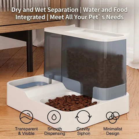 Combined Automatic Pet Feeder And Waterer Gravity Supply Large Capacity Plastic Food Dispenser Water Bowl For Cats And Dogs