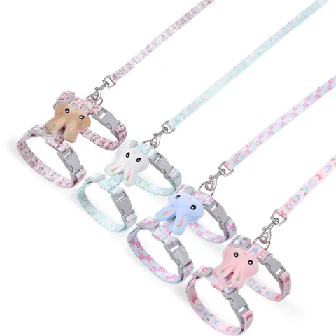 Adjustable H-Shape Cat Harness And Leash Escape Proof Bunny Pattern Printed Webbing Pet Lead For Small Cats Rabbits