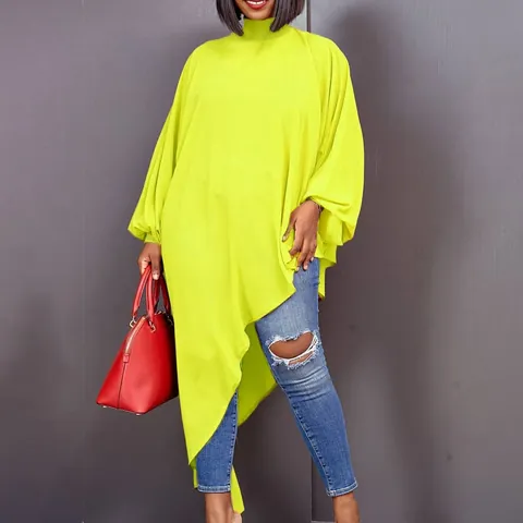 Women Plus Size Asymmetrical Chiffon Maxi Dress Loose Batwing Long Sleeve Mock Neck Elegant Casual Party Dress Long Top