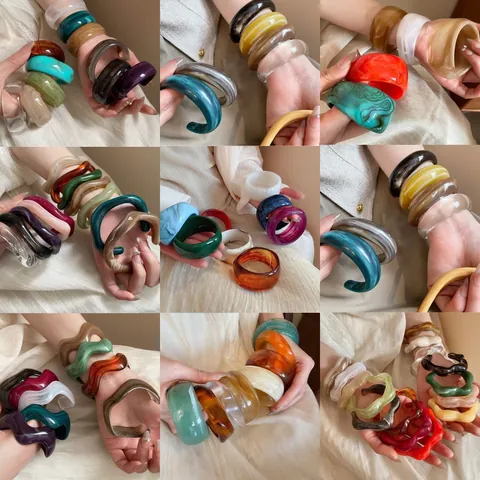 Acryl Hars Armband Onregelmatige Golf Breed Gezicht Gemarmerd Mode Vintage Minimalistisch Sieraden Voor Dames