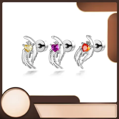Cool Angel Wings Heart Zirconia Cartilage Piercing Earring Titanium Steel Screw Back Stud For Women Men Daily Party Jewelry