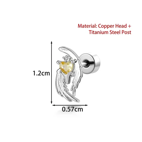 Cool Angel Wings Heart Zirconia Cartilage Piercing Earring Titanium Steel Screw Back Stud For Women Men Daily Party Jewelry