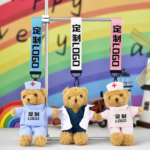 Cute Doctor Nurse Teddy Bear Plush Toy Medical Professional Stuffed Animal Doll Hospital Gift Toy With Lanyard Keychain