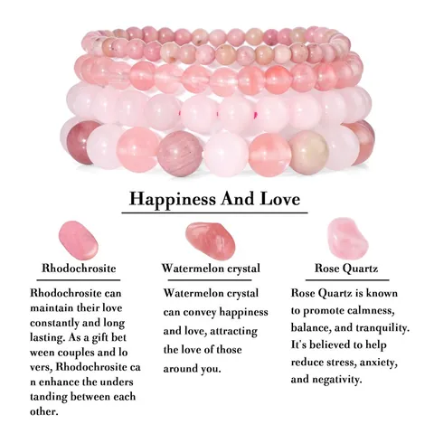 Natural Rose Quartz Red Wood Grain Stone Beaded Bracelet Set For Women Healing Crystal Stretch Bracelet Fashion Jewelry