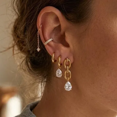 Light Luxury Zirconia Stud Earrings For Women Stainless Steel 18K Gold Plated Teardrop Dangle Waterproof Hypoallergenic Vacation Style Jewelry