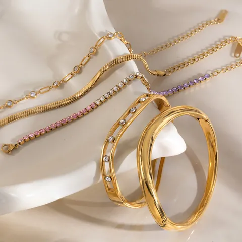 Stainless Steel 18K Gold Plated Bracelet For Women Minimalist Elegant Wavy Bangle Rhinestone Inlaid Link Chain Snake Chain Tennis Bracelet Fashion Jewelry