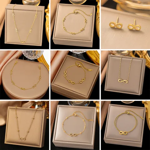Set di Gioielli in Acciaio Inossidabile a Forma di 8 Infinito per Donna Collana a Girocollo Braccialetto Orecchini a Fiocco