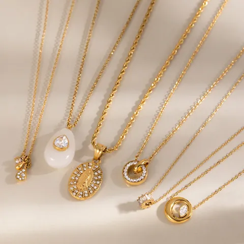 Collar de Acero Inoxidable Chapado en Oro 18K para Mujer Colgante Geométrico Circonia Dijes Virgen María Joyería de Moda