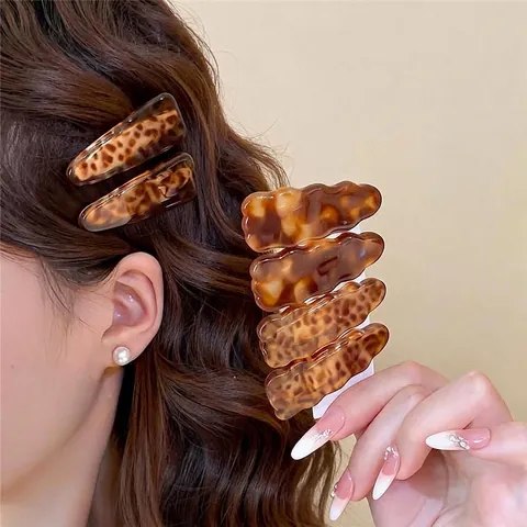 Vintage Luipaardprint Acryl Haarclip Eendenbekclip Voor Vrouwen Mode Haaraccessoires Gemarmerde Zijspeldjes