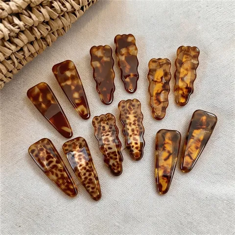 Vintage Luipaardprint Acryl Haarclip Eendenbekclip Voor Vrouwen Mode Haaraccessoires Gemarmerde Zijspeldjes