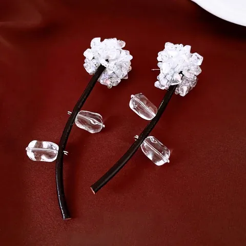 Unique Flower Stud Earrings With 925 Sterling Silver Post Artificial Crystal Leather Cord Long Tassel Drop Earrings For Women