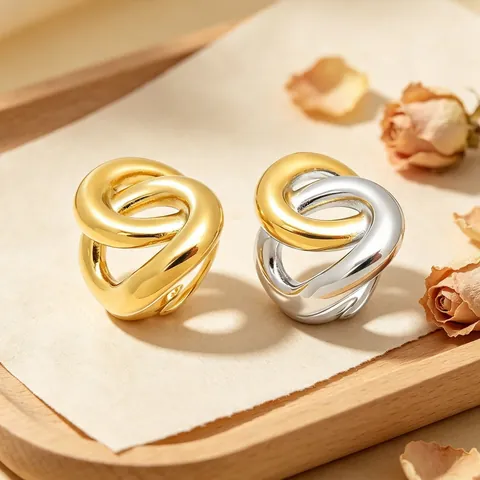 Bague Ouverte Minimaliste en Acier Inoxydable pour Femmes Plaqué Or Argent Géométrique Irrégulier Bijoux de Mode