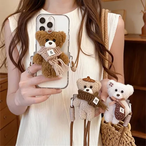 Catena per Cellulare Ciondolo Orsetto di Peluche Carino Moda di Nicchia Cordino a Tracolla Orsacchiotto Fatto a Mano Accessori per Telefono Donna Regalo