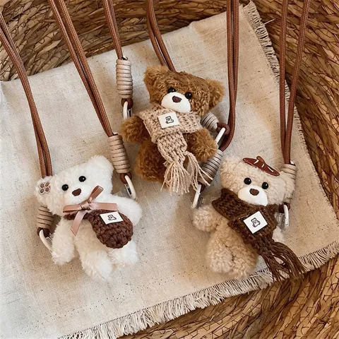 Catena per Cellulare Ciondolo Orsetto di Peluche Carino Moda di Nicchia Cordino a Tracolla Orsacchiotto Fatto a Mano Accessori per Telefono Donna Regalo