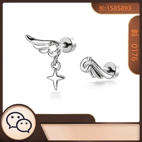 Titanium Alloy Post Angel Wing Star Pendant Helix Stud Earrings Zirconia Copper Piercing Jewelry For Women Men Silver Color
