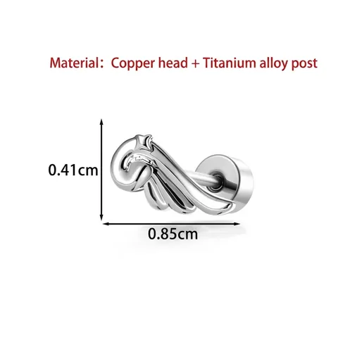 Titanium Alloy Post Angel Wing Star Pendant Helix Stud Earrings Zirconia Copper Piercing Jewelry For Women Men Silver Color