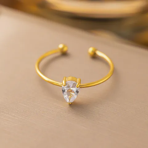 Titanium Steel 18K Gold Plated Open Ring For Women Elegant Minimalist Flower Heart Bow Rose Shell Rhinestone Adjustable High-End Sense Fashion Jewelry Ring