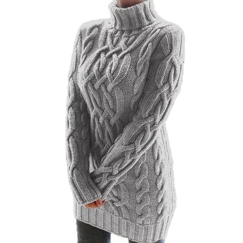 Women Autumn Winter Cable Knit Turtleneck Sweater Dress Long Sleeve Slim Fit Thick Ribbed Pullover Mini Knit Dress