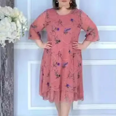 Women Vintage Floral Print V Neck Midi Dress Casual European Style Half Sleeve Loose Summer Beach Party Dress