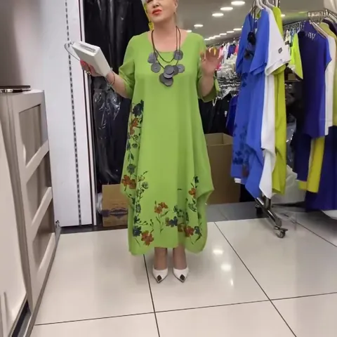 Vestito Midi da Donna Stile Europeo Americano Stampato Girocollo Manica Corta Floreale Poliestere Vestito Casual Taglie Forti