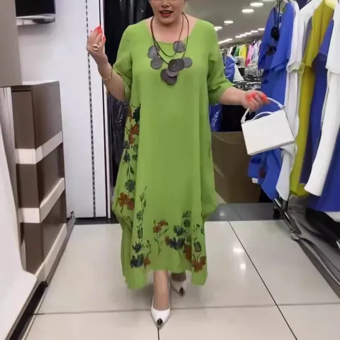 Vestito Midi da Donna Stile Europeo Americano Stampato Girocollo Manica Corta Floreale Poliestere Vestito Casual Taglie Forti