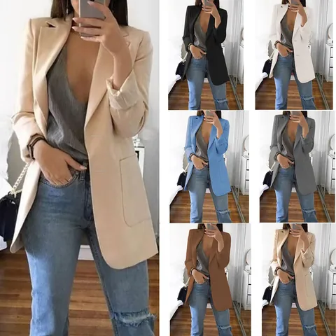 Γυναικείο Σακάκι Μπλέιζερ Στενή Εφαρμογή Casual Πέτο Ανοιχτό Μονόχρωμο Πολυεστέρας Μάτισμα Γραφείο Άνοιξη Φθινόπωρο Top