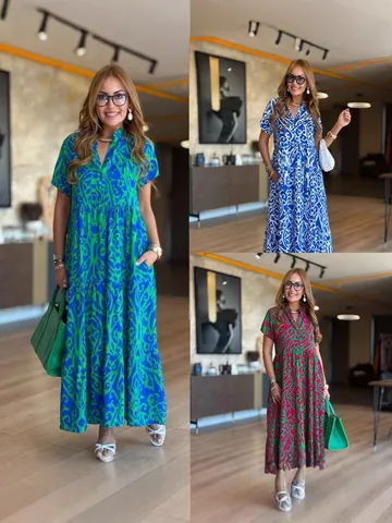 Bohemian Floral Print Maxi Dress For Women V-Neck Short Sleeve Tiered A-Line Summer Vacation Ethnic Style Long Dress