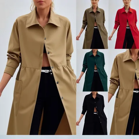 Γυναικείο Trench Coat από Πολυεστέρα σε Στυλ Πουκαμίσου Μονόχρωμο Χαλαρό Casual Προστασία από τον Ήλιο Μακρύ Μανίκι