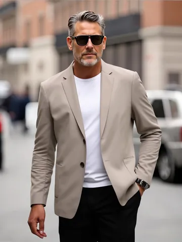 Men Slim Fit Casual Blazer Notched Lapel Single Breasted Suit Jacket Lightweight Polyester Sport Coat For Spring Autumn Office Business Top