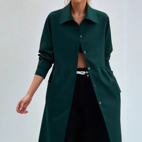 Γυναικείο Trench Coat από Πολυεστέρα σε Στυλ Πουκαμίσου Μονόχρωμο Χαλαρό Casual Προστασία από τον Ήλιο Μακρύ Μανίκι