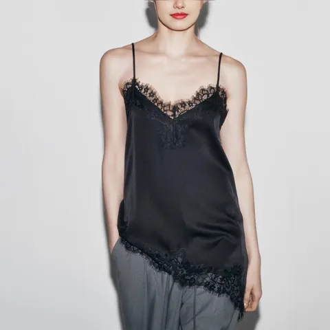 Women's Asymmetrical Lace Splicing Satin Camisole Sexy V-Neck Sleeveless Polyester Top Elegant Summer Casual Streetwear Top
