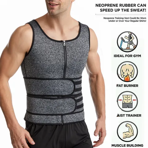 Men's Neoprene Sauna Vest Waist Trainer Zipper Tummy Control Body Shaper Sweat Tank Top For Fitness Gym Weight Loss