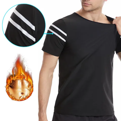 Combinaison de Sauna pour Hommes Gilet de Sudation Perte de Poids Gaine Amincissante T-Shirt de Fitness à Manches Courtes
