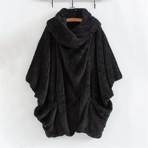 Giacca in Pile Oversized da Donna Revers Bottone Tasca Orlo Irregolare Tinta Unita Capispalla in Poliestere Streetwear Cappotto per Autunno Inverno