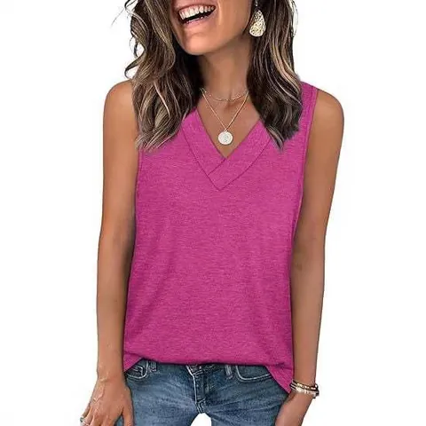Camiseta de Tirantes Informal con Cuello en V para Mujer Sin Mangas Verano Color Sólido Poliéster Chaleco Top Holgada Top